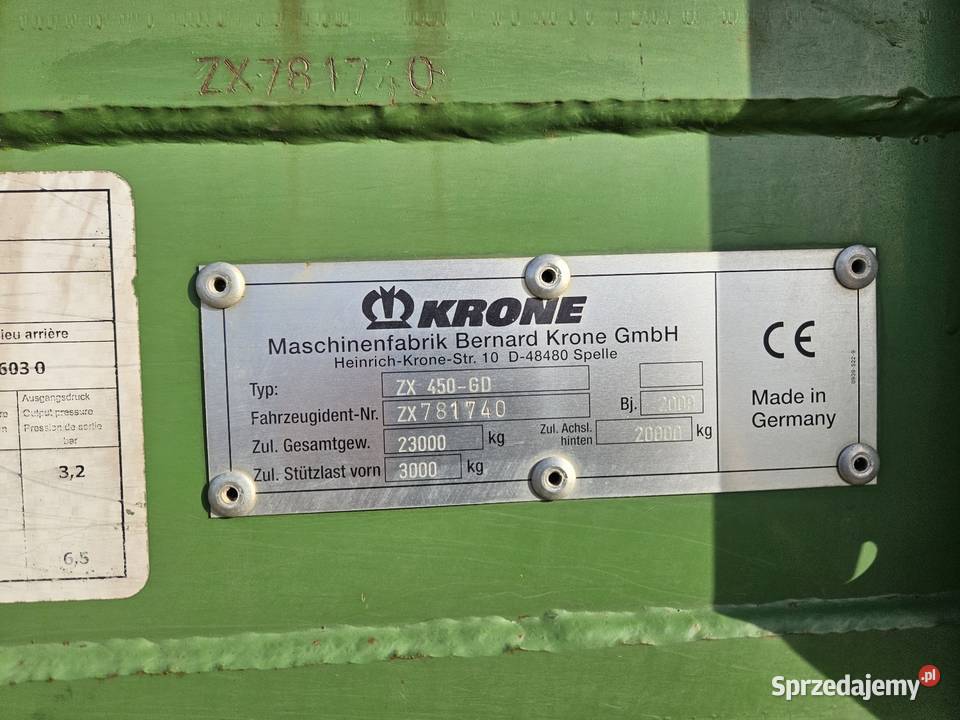 Krone ZX450 GD przyczepa zbierająca objętościowa Przyczepy rolnicze podlaskie Wysokie Mazowieckie