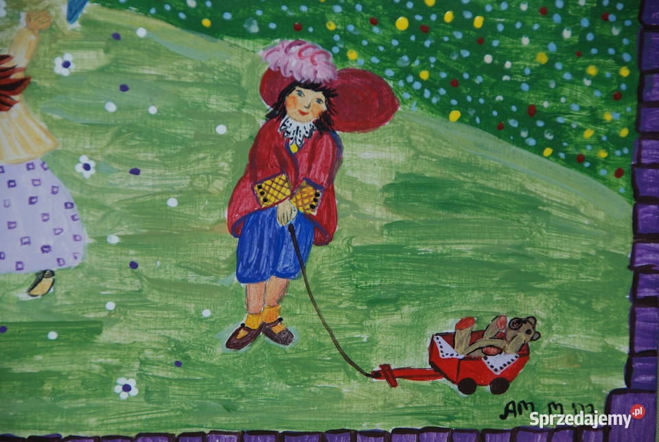 Obraz na desce dzieci w ogrodzie sygnowany sprzedam