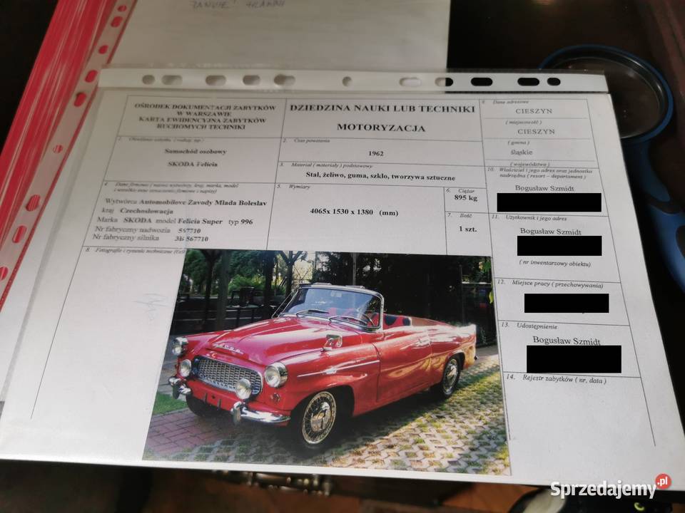 SPRZEDAM Skoda Felicja CABRIO rocznik 1962 stan Rok produkcji 1962 Cieszyn