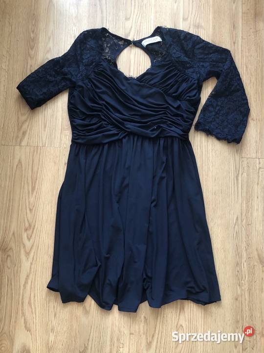 Elegancka granatowa sukienka na chrzciny wesele Kłodawa