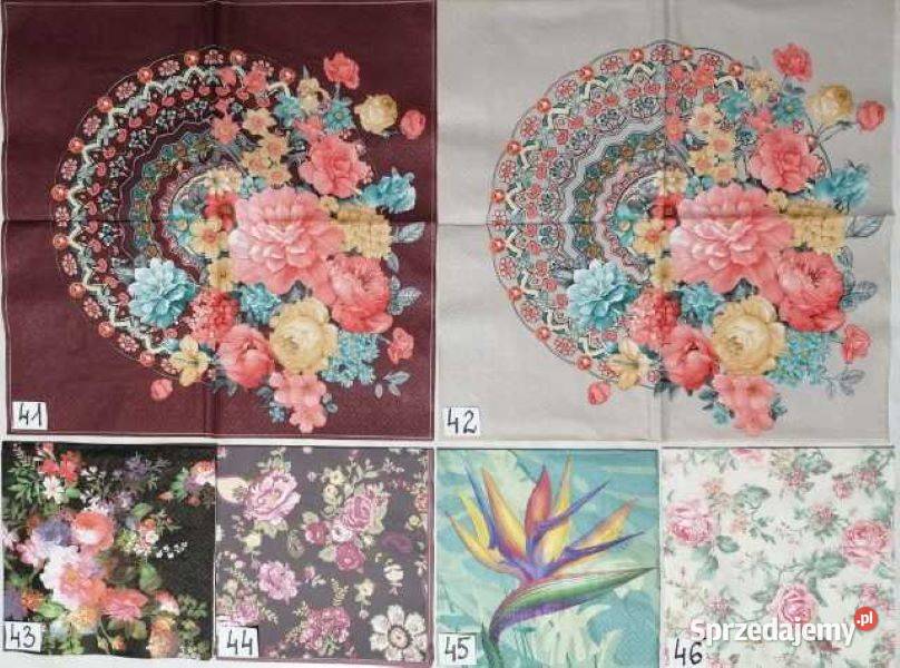 Serwetki decoupage kwiaty liście NOWE WZORY mazowieckie Laskowiec