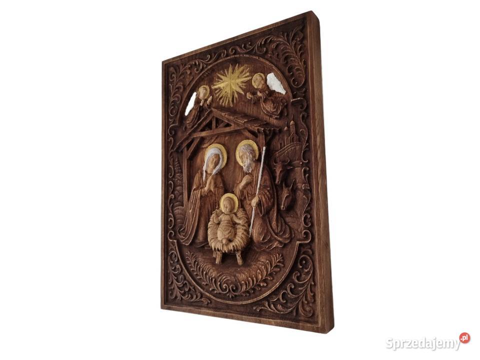 Ikona drewniana Szopka Betlejemska Narodzenie Malechowo