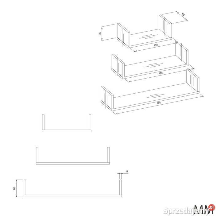 Komplet 3 półek wiszących MOBI 3P sprzedam