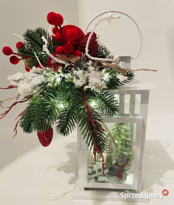 Świąteczna latarnia LED zimowa sceneria z Latosówka