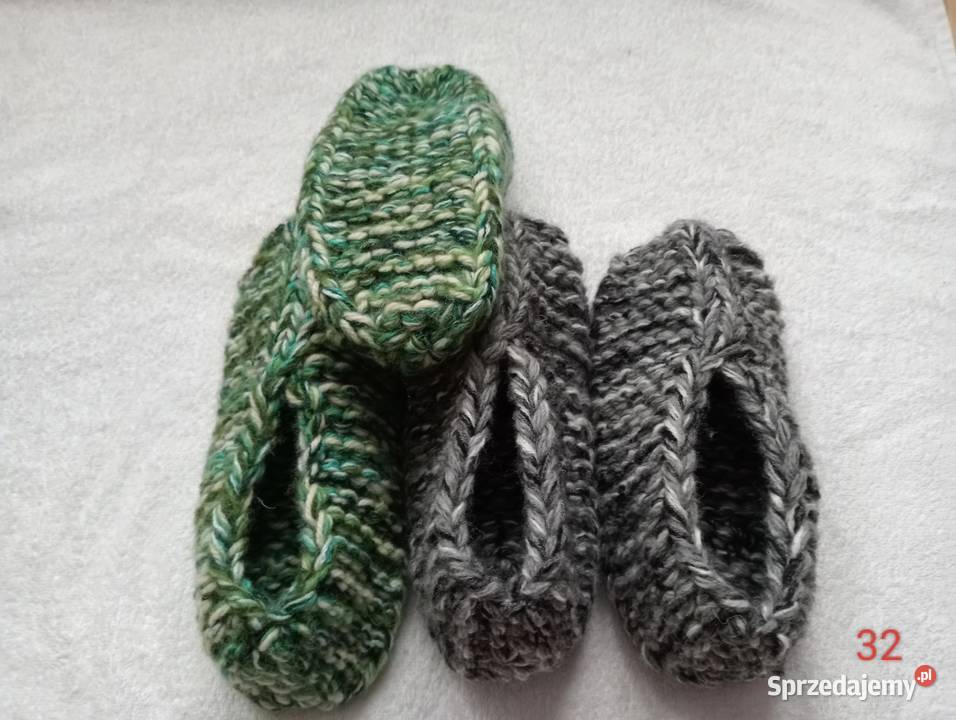 2 pary grubych kapci z włóczki 4044 wielkopolskie Złotów