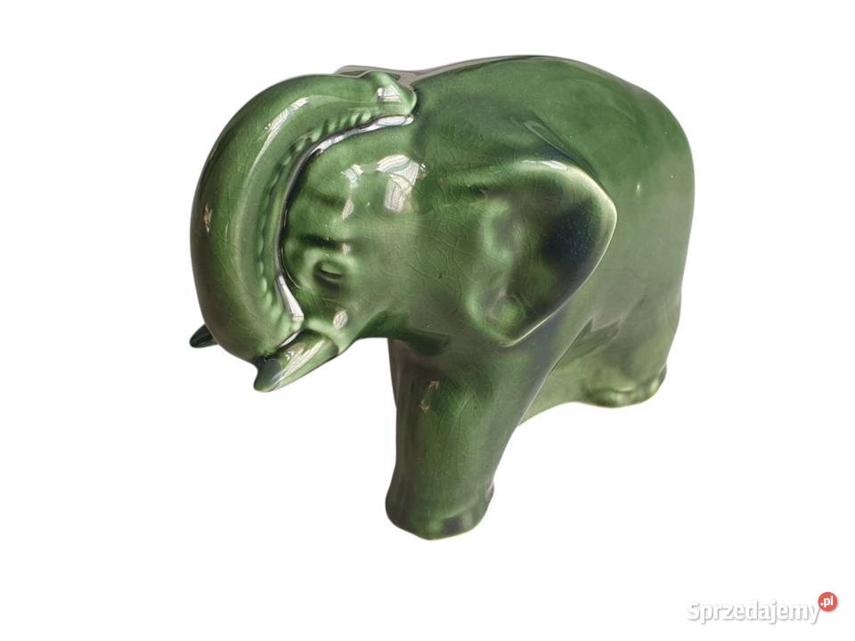 Stara figurka słonia słoń porcelana zielony