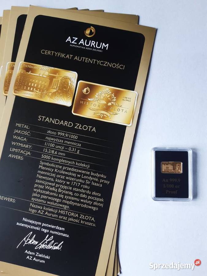 Złota sztabka Standard Złota Londyn 1717 Potulice