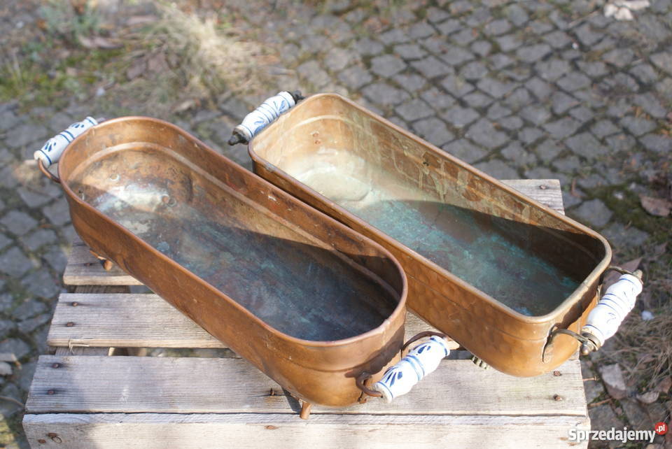 Miedziana doniczka donica osłonka z ceramicznymi Warszawa
