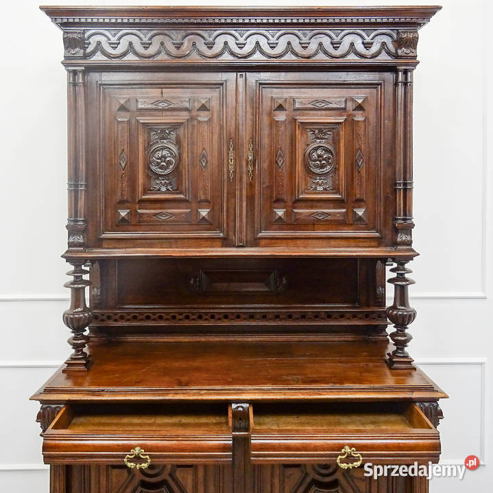 Antyk Wysoki KREDENS drewniany ZDOBIONY Kredens 230cm Kalisz sprzedam