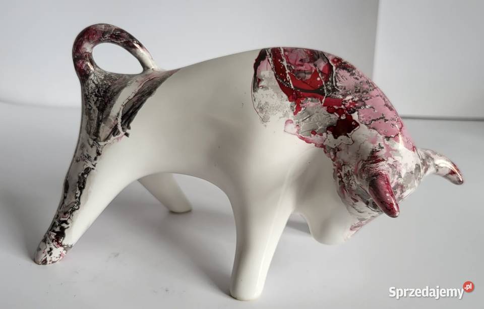 Figurka Byczek ceramiczny ręcznie malowany BYK Rękodzieło pomorskie Sierakowice