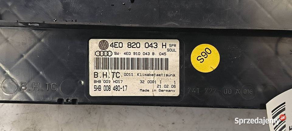 PANEL KLIMATYZACJI AUDI A8 D3 W12 4E0820043H kujawsko-pomorskie Lipno
