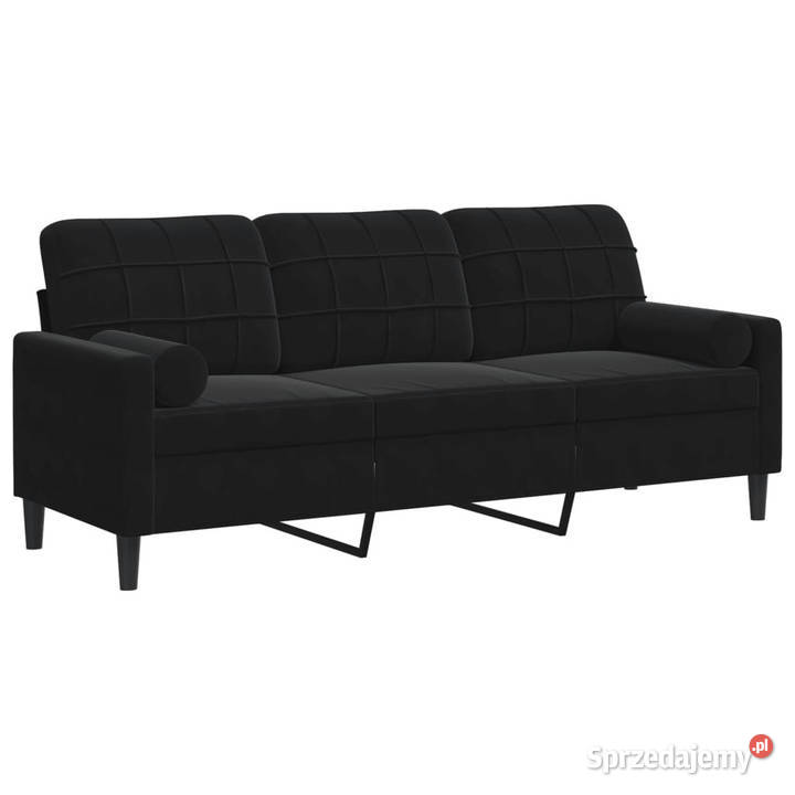 3osobowa sofa z poduszkami czarna 180 aksamit