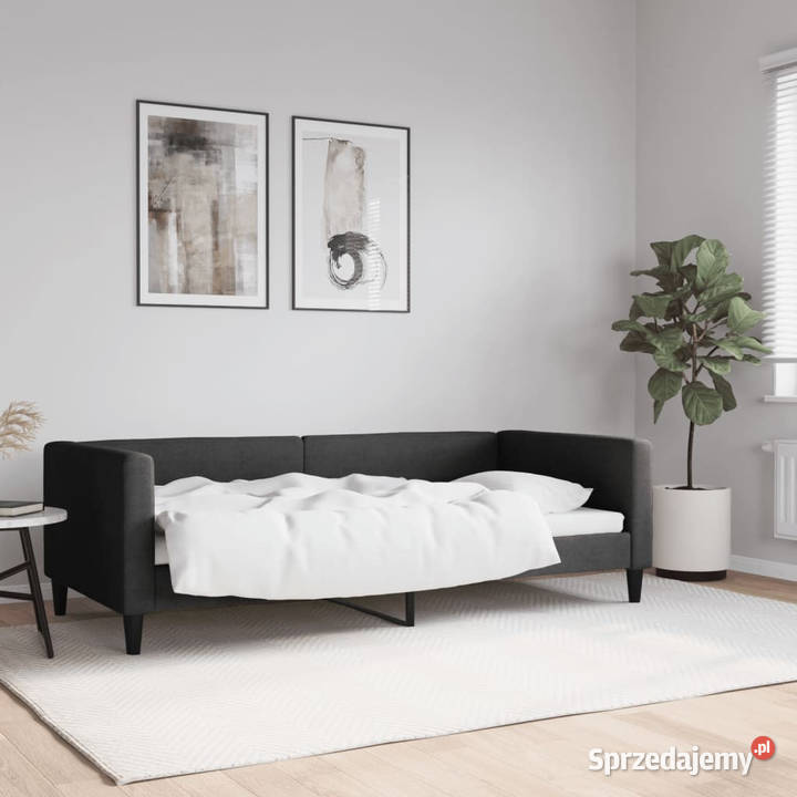 Sofa z funkcją spania czarna obita tkaniną Łóżka
