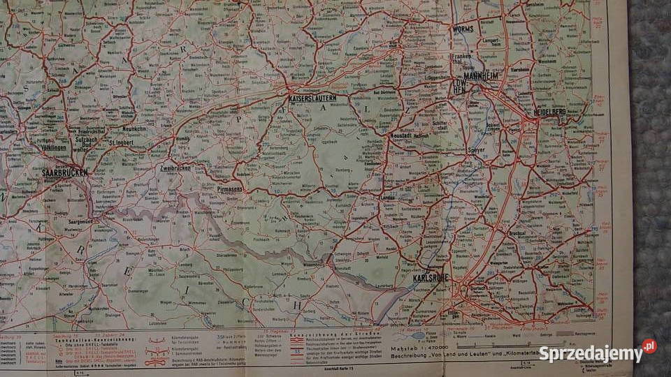 Mapa SHELL Reise Dienst MittelRhein Saarpfalz Tychy