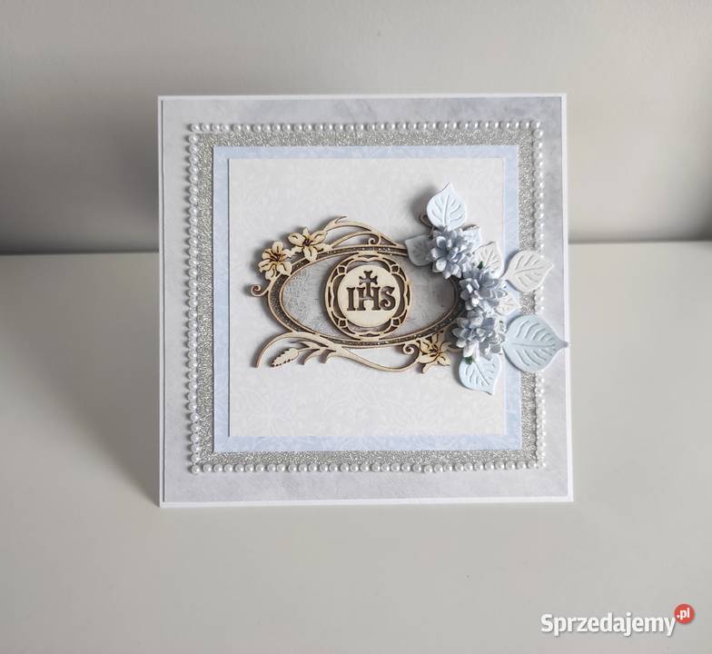 Kartka ręcznie robiona Komunia Święta IHS Rękodzieło Łódź