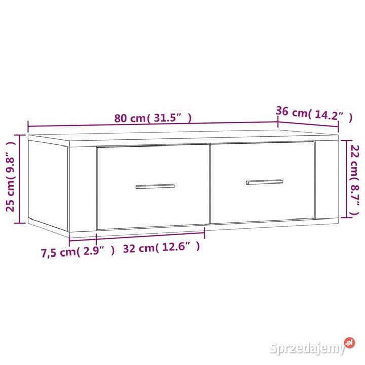 Wisząca szafka pod TV przydymiony dąb 80x36x25 Warszawa