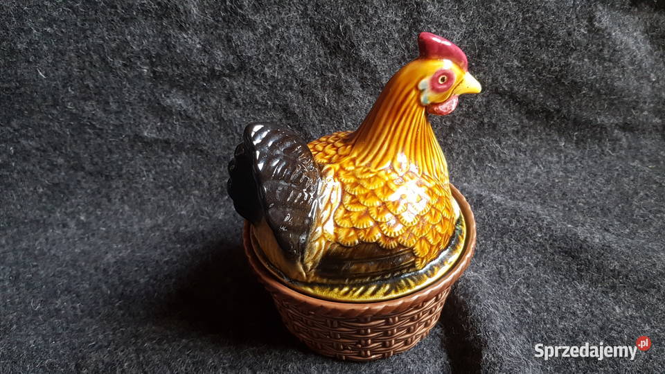 Duża ceramiczna kolorowa kura pudełko