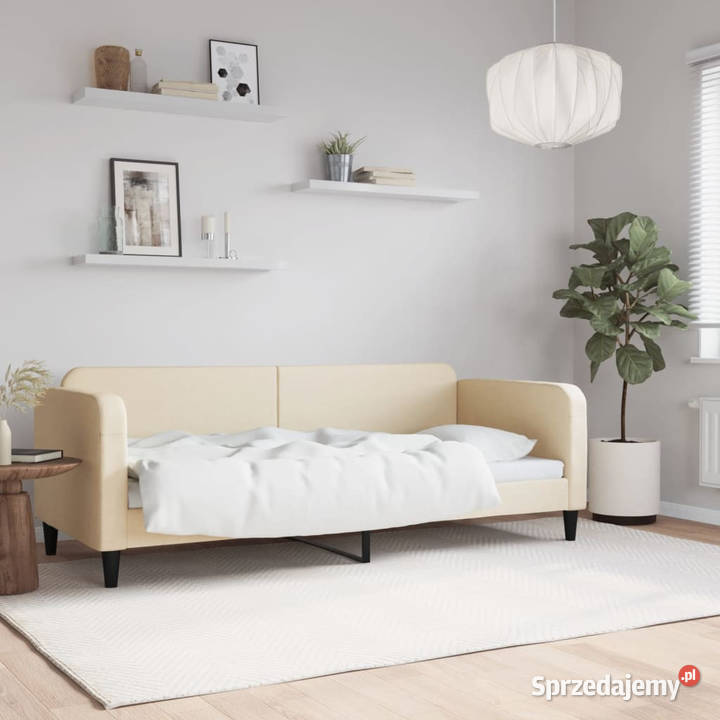 Sofa z funkcją spania kremowa obita tkaniną Warszawa sprzedam