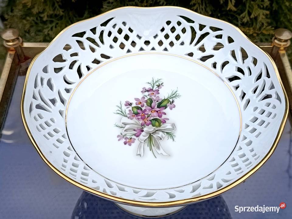 Śliczna porcelanowa patera ażurowa na stopie