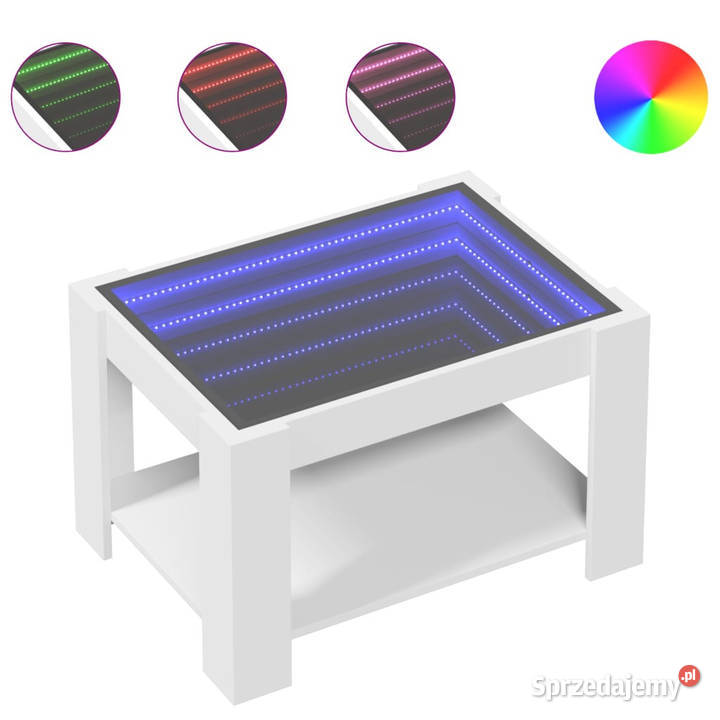 Stolik kawowy z LED biały 73x53x45 materiał Warszawa