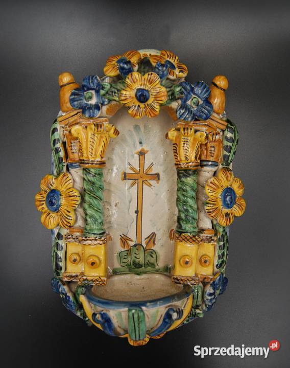 Niezwykła ceramiczna kropielnica fajans XIX w