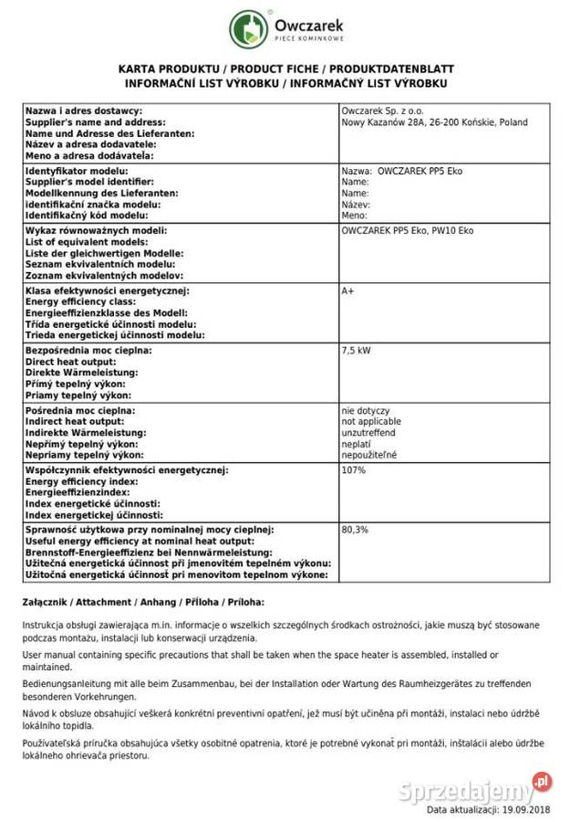 Piec piecyk kominek ECO stalowy koza FATRA 6KW stal Skawina