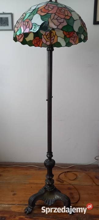 Stara mosiężna lampa podłogowa klosz witraż w Skierniewice