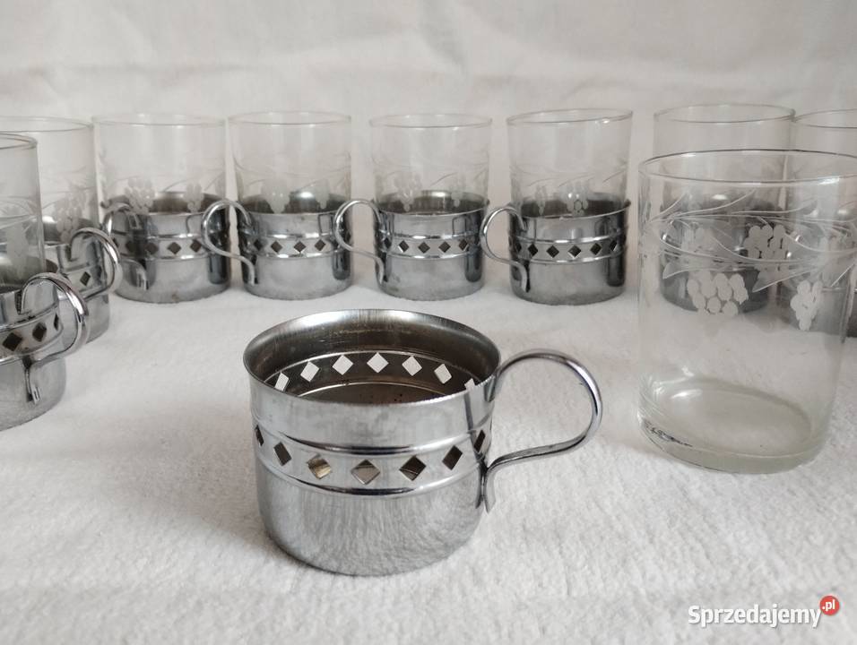 PRL Zestaw Szklanek z Cukiernicą Cieszyn