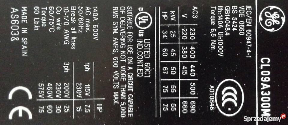 Stycznik 45kW typ CL09A300M6 śląskie Zabrze
