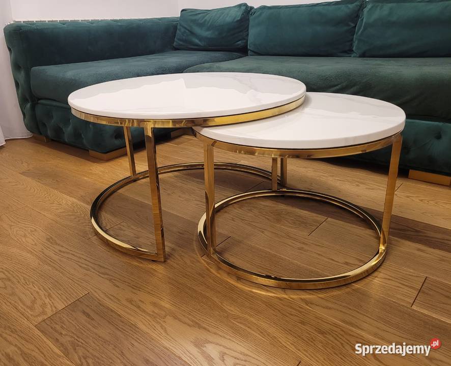 Zestaw złotych stolików stoliki kawowe AKANT małopolskie Gierałtowiczki