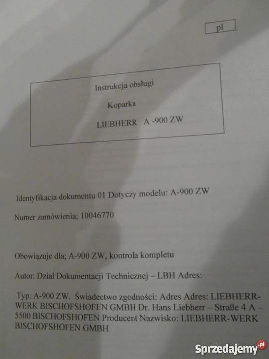INSTRUKCJA OBSŁUGI DTR LIEBHERR A 900 ZW i inne Szczecin sprzedam