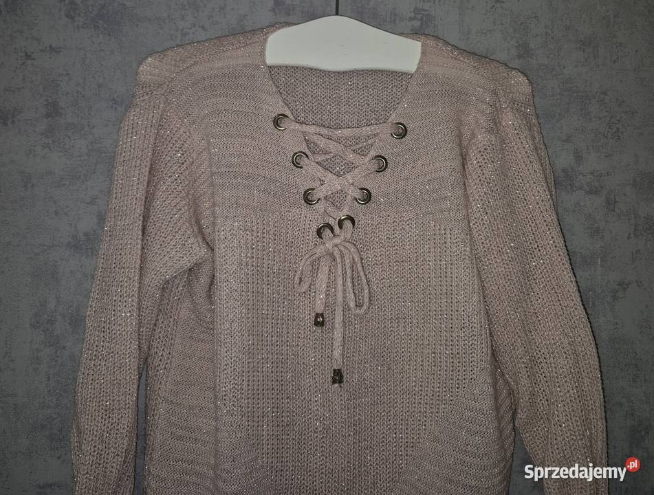Sweter damski sznurowany pudrowy róż 38M łódzkie