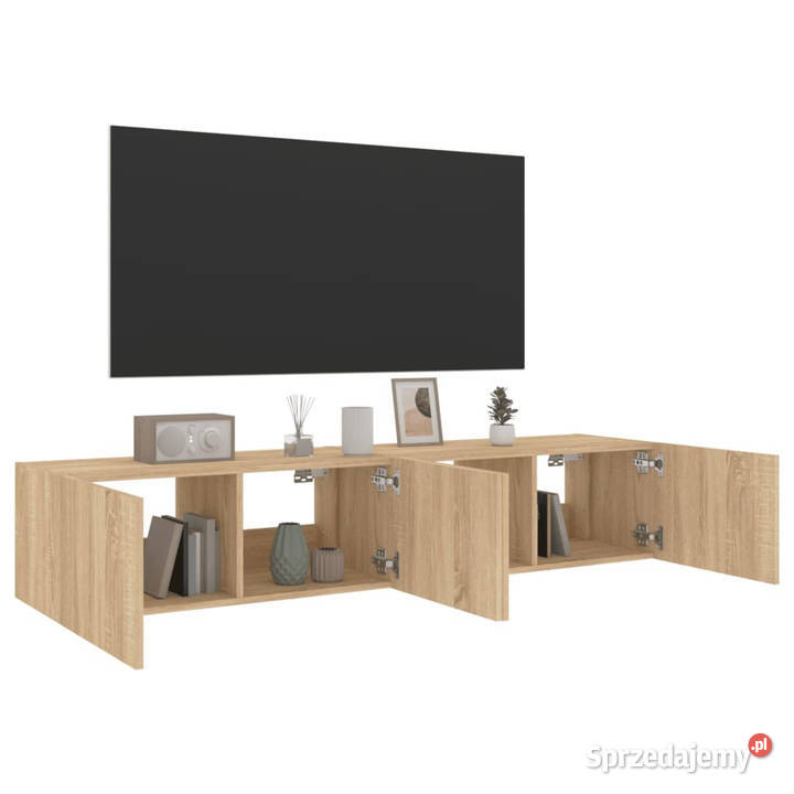 Ścienne szafki TV z LED 2 dąb sonoma 80x35x31