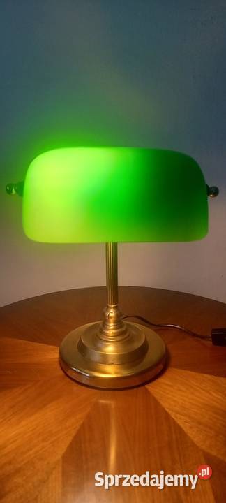 Mosężna lampka gabinetowa bankierka z kloszem