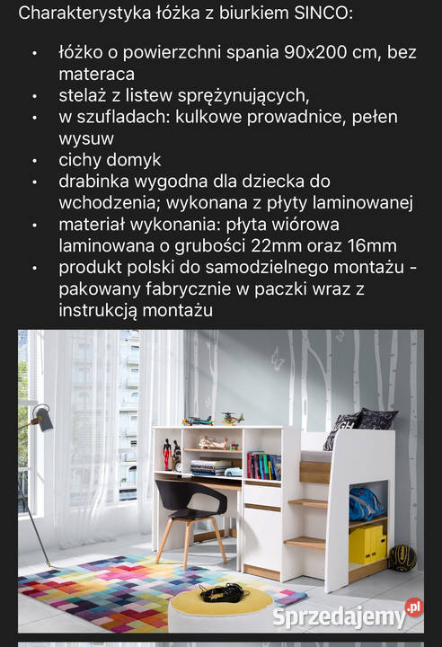 Łóżko z antresolą Sinco Warszawa