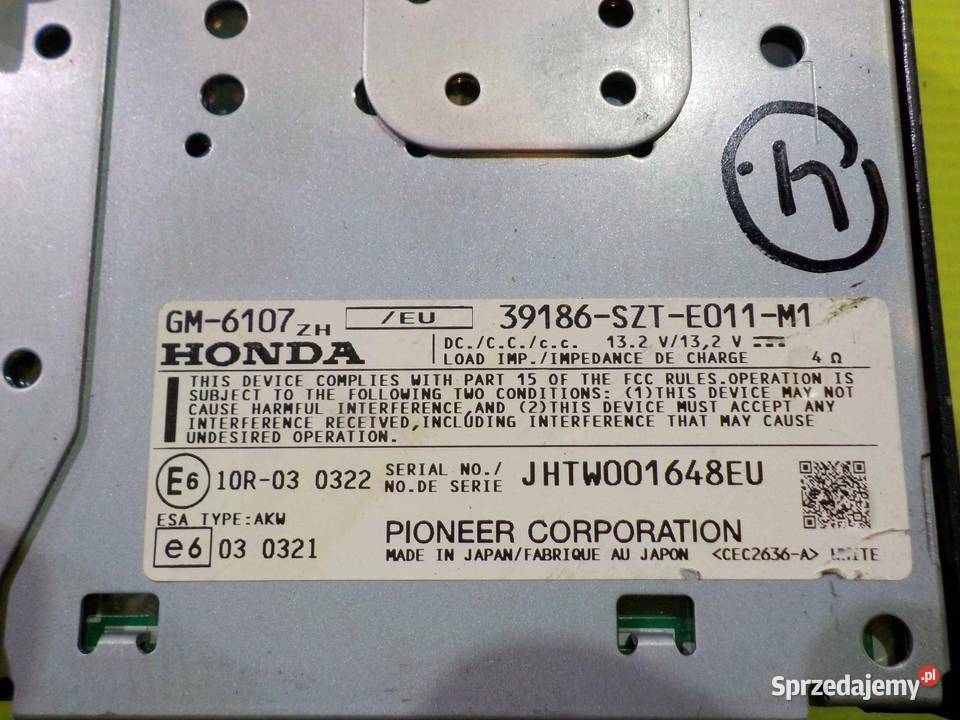 HONDA CRZ 11r wzmacniacz 39186E011M1 osobowe Suków