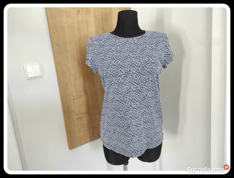Niebieska bluzka w drobne kwiatki łąka 42 XL Kwiatki