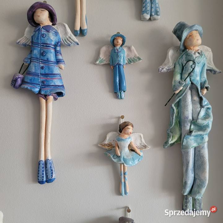 3 Aniołki piękne małe figurki w błękitach Poznań