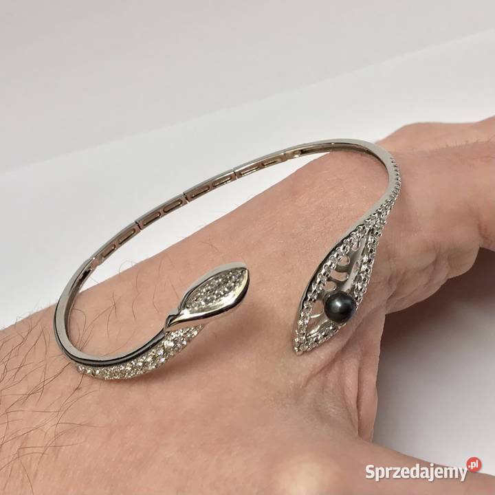 Złota BRANSOLETKA BIAŁE złoto i CZARNE perły