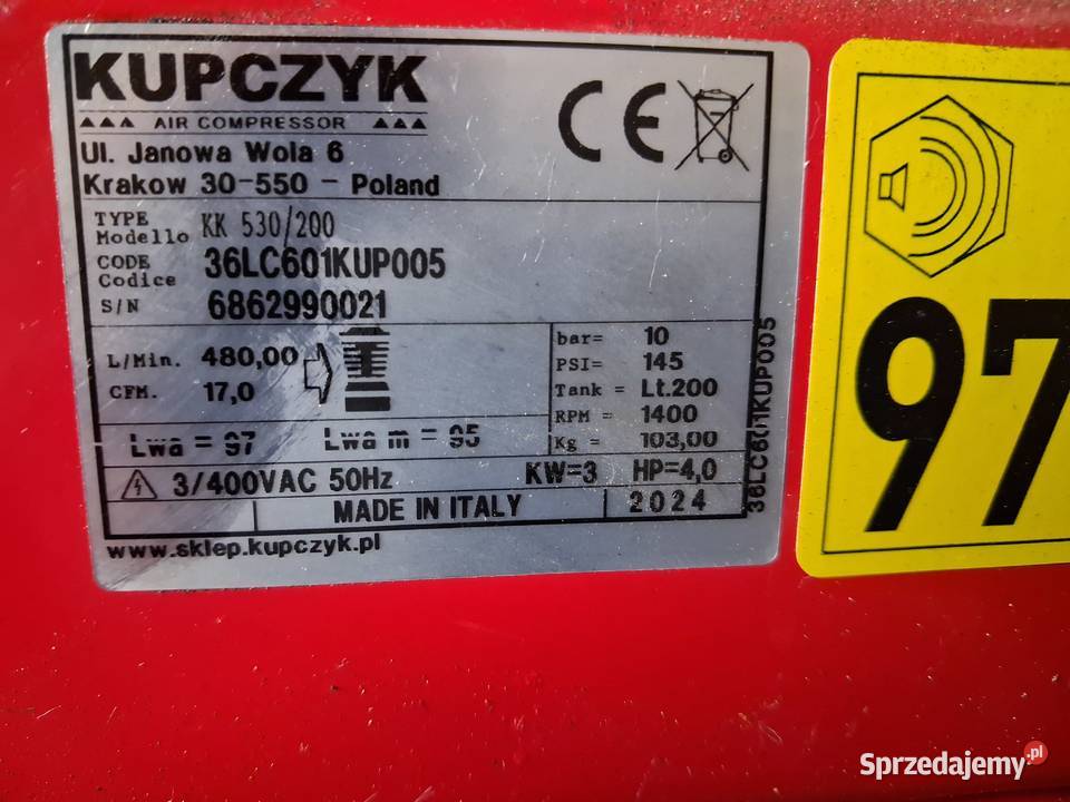 Kompresor Kupczyk 400l Produkcja 2025r Cykarzew Północny