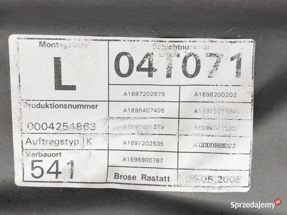 PODNOŚNIK SZYBY LEWY PRZÓD MERCEDES W169 osobowe Mechanizmy opuszczania szyb