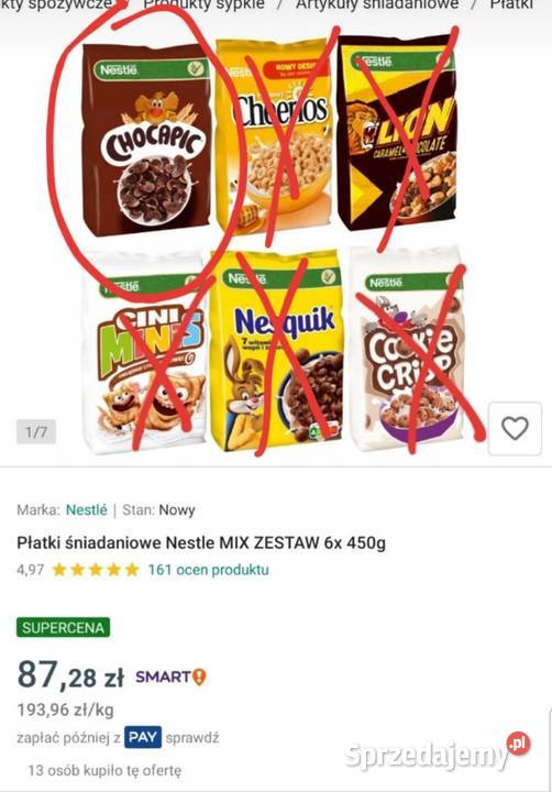 Karton płatków śniadaniowych firmy Nestl Jasło