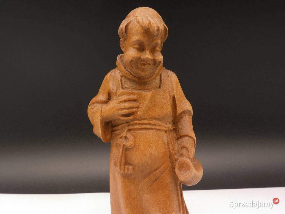 Drewniana Figurka MnichaRęcznie Rzeźbiony Porcelana i szkło Raszków