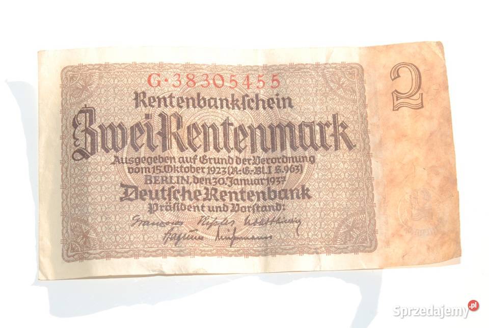 Stary banknot 2 marki 2 Rentenmark 1937 antyk Cieszyn