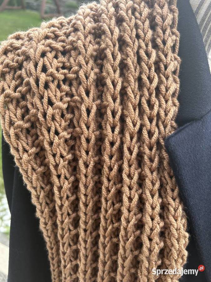 Szal złotobrązowy wzór francuski handmade nowy Pozostałe Olsztyn