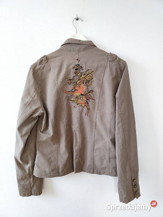 Zielona jeansowa marynarka Khaki Vintage Nadruk Jasło sprzedam