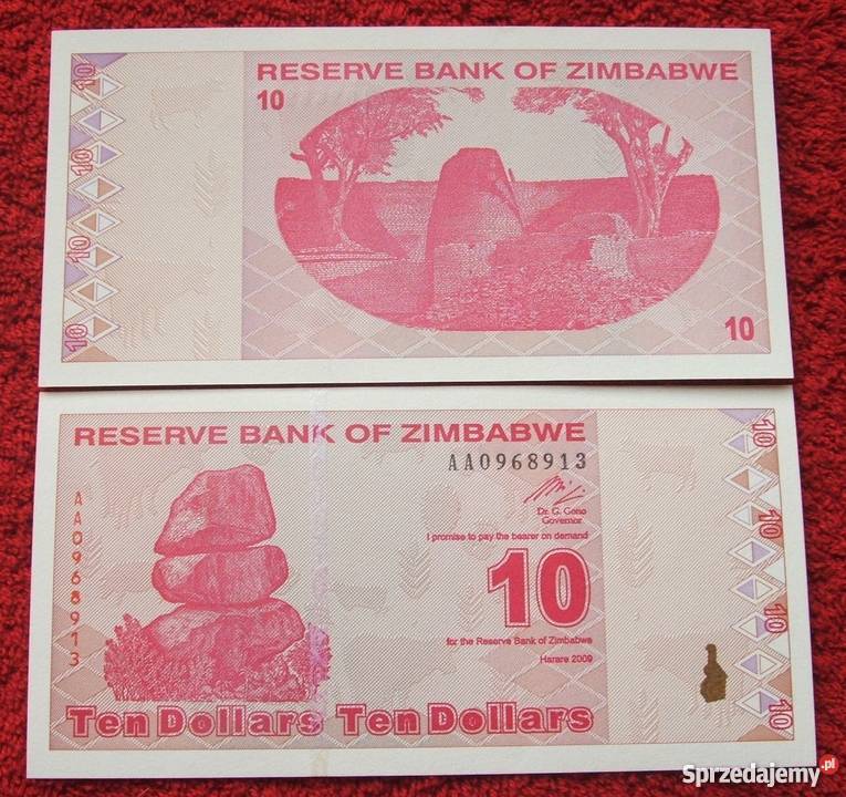 ZIMBABWE 10 DOLARÓW 2009 Rok Kolekcjonerski Banknot UNC