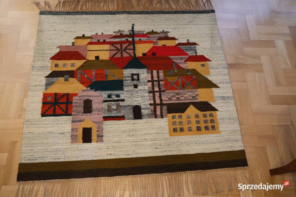 Kilim wełniany tkany ręcznie z zabytkowym śląskie Ustroń