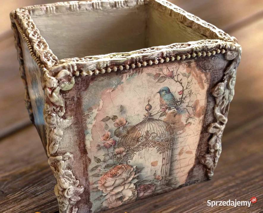 Pudełko pojemnik na drobiazgi handmade decoupage Warszawa