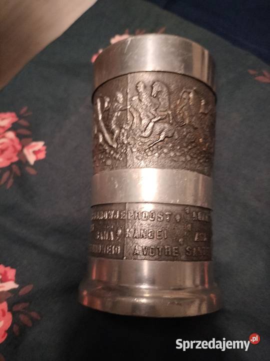 Metalowy kubek cynowy kielich sygnowany Pozostałe Choszczno